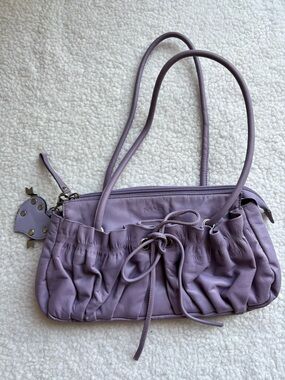 MAB Mad About Bags Genuine Leather Lavender Ruched Shoulder Bag - Heart Keychain